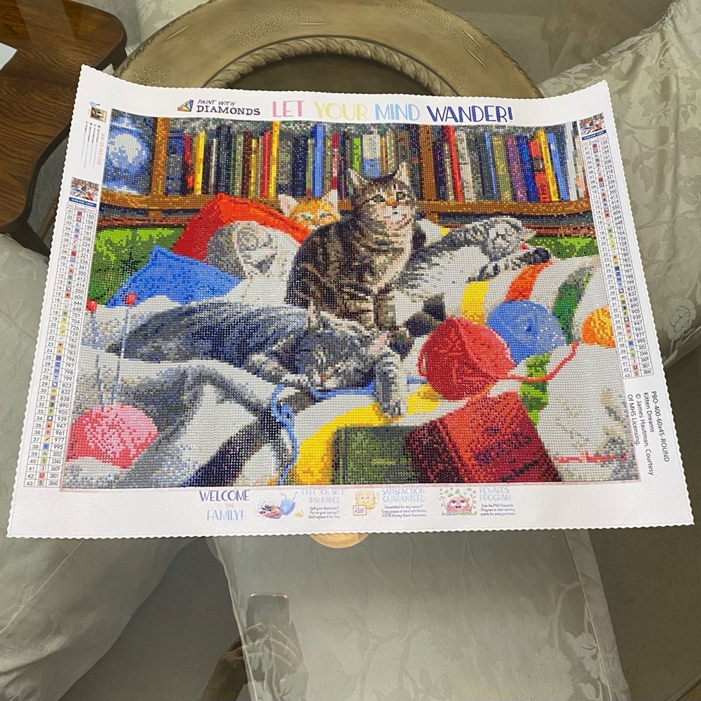 Finished Diamond painting complete, ready to frame. Kitten Dreams 60x 45 cm,